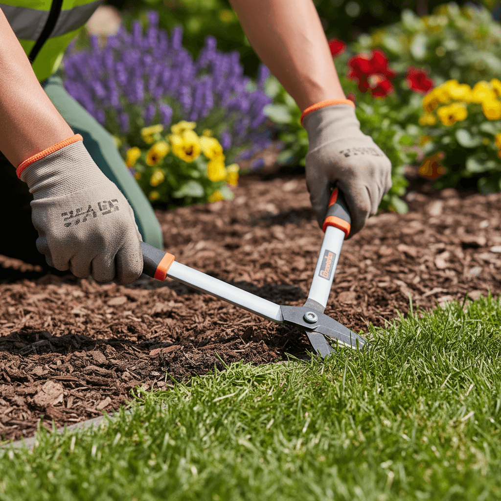 Professional edging work creating clean lawn borders