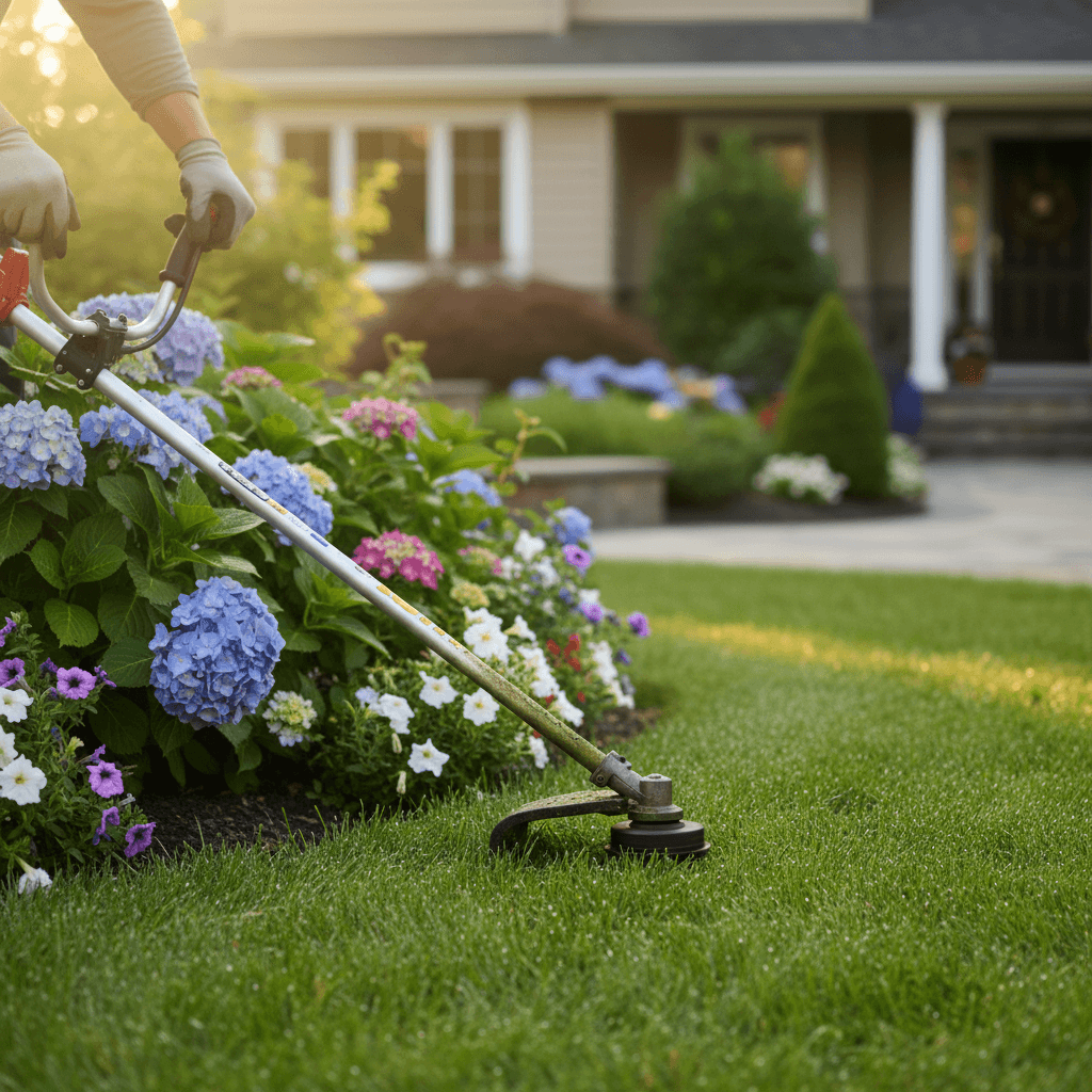 Professional lawn edging with precision trimmer