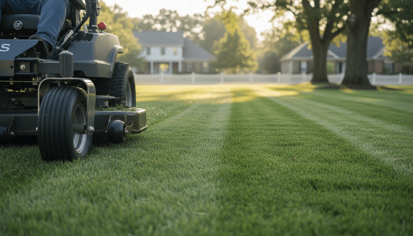 Professionally maintained lawn showing quality edge line and landscape results